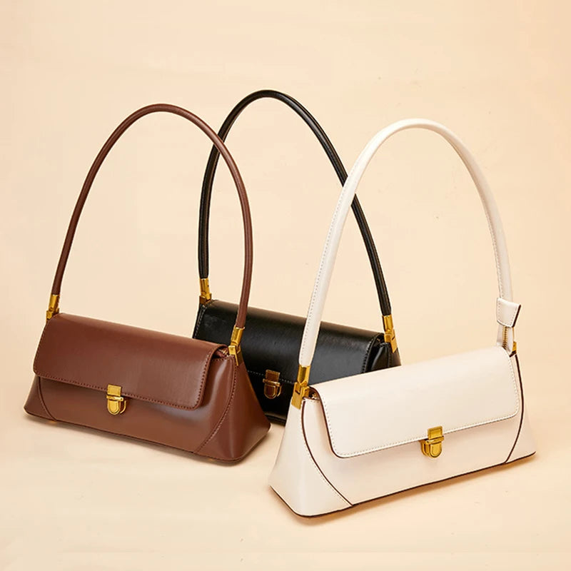 Genuine Leather Baguette Shoulder Bag