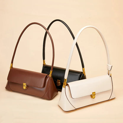 Genuine Leather Baguette Shoulder Bag