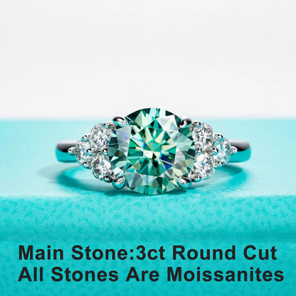 Sterling Silver Blue Green Moissanite Ring