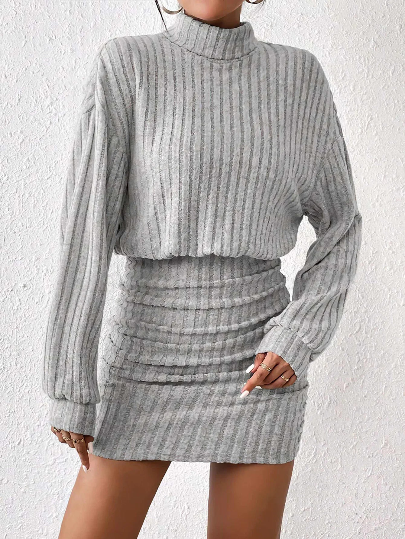High Neck Knit Sweater Dress