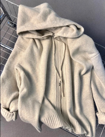 Gray Hooded Sweater Coat