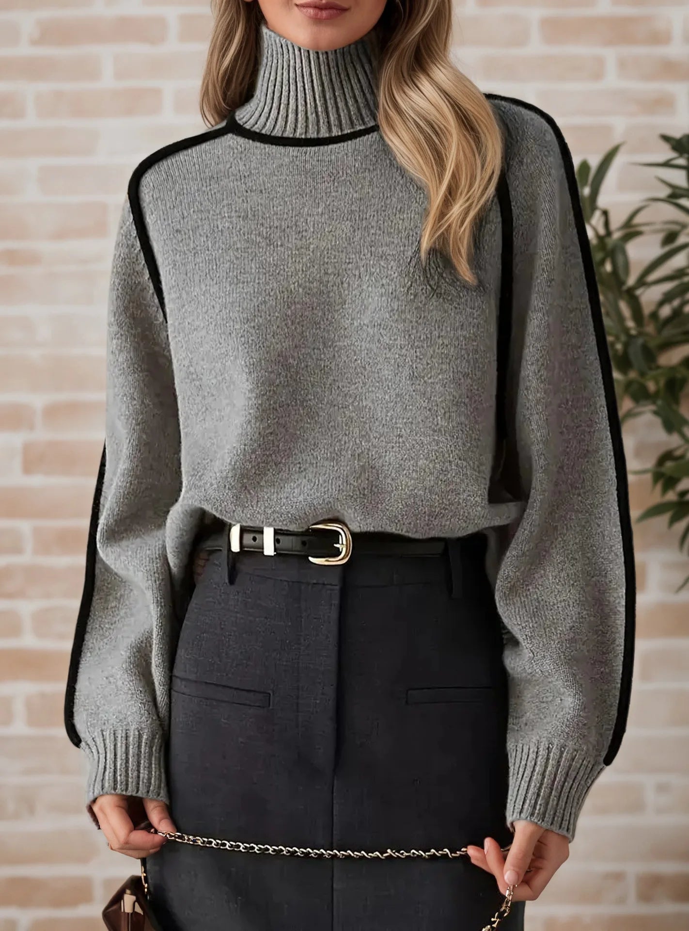 Color Block High Neck Sweater