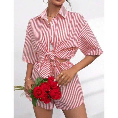 Striped Shirt Shorts Set