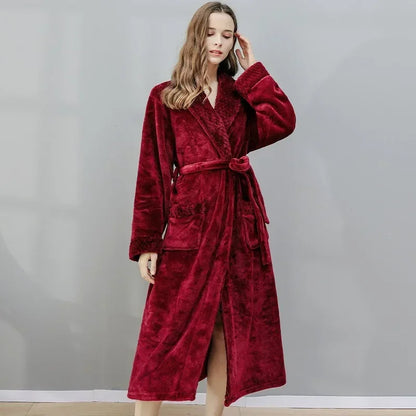 Warm Coral Fleece Bathrobe