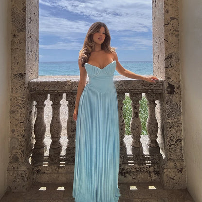 Suninheart Summer Sexy Strapless Pleated Maxi Dress