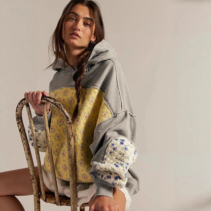 Floral Patchwork Hooded Sweatshirt
