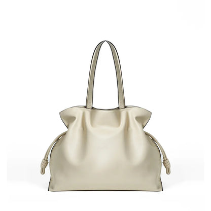 Soft Leather Pleated Bucket Tote Bag