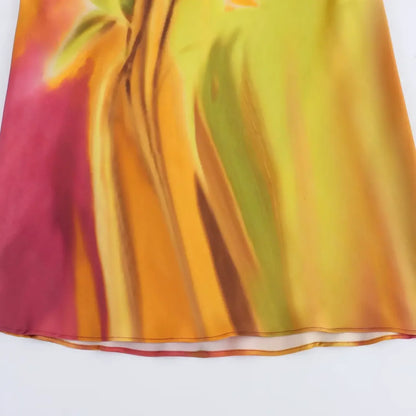 Printed Satin Halter Midi Dress