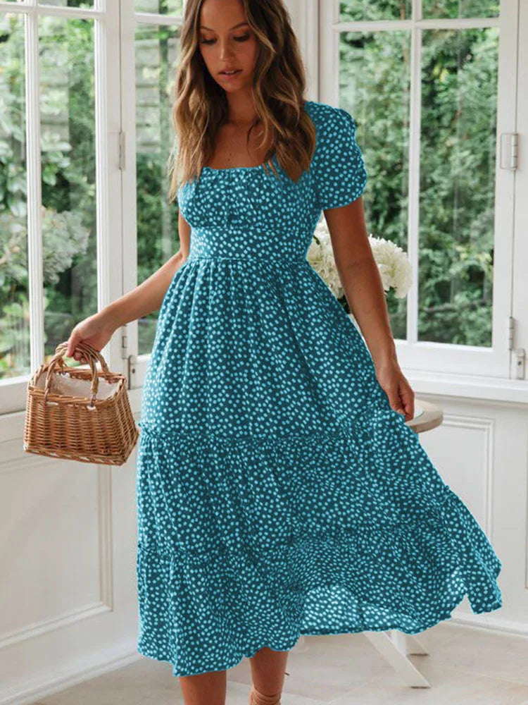 Floral Square Neck Midi Dress