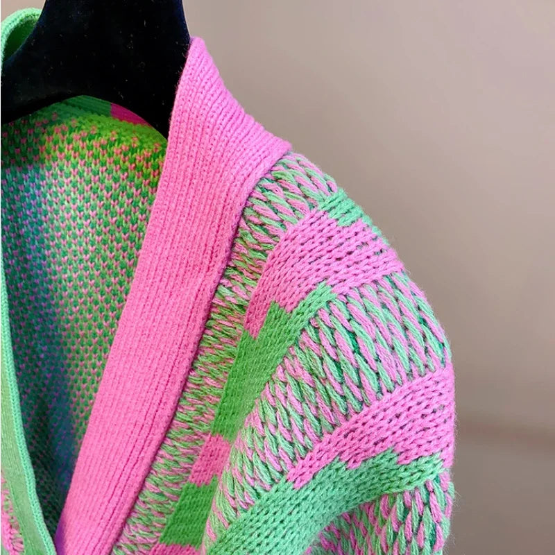 Color Block Green Crop Cardigan