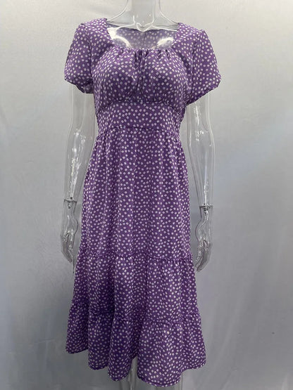 Floral Square Neck Midi Dress