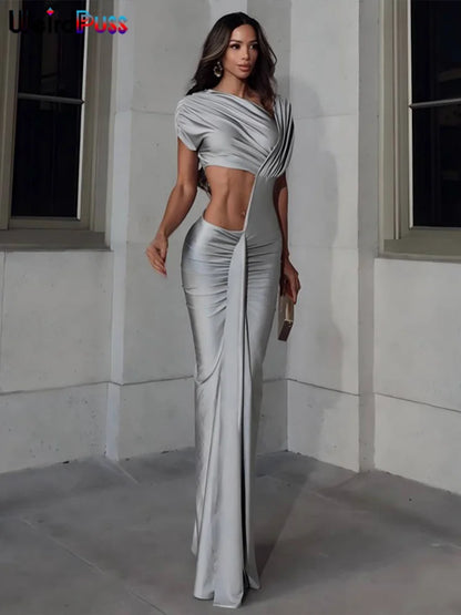 Hollow Out Bodycon Maxi Dress