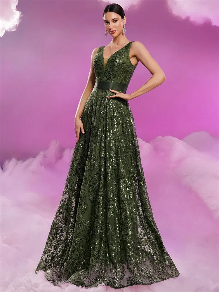 Elegant Sequin V-Neck Evening Dress