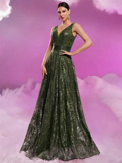Elegant Sequin V-Neck Evening Dress