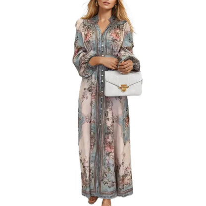 Retro Floral V-Neck Maxi Dress