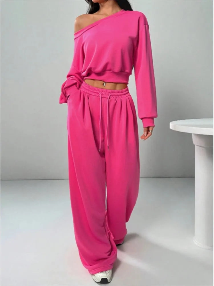 Slanted Shoulder Two-Piece Set