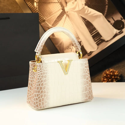 Crocodile Pattern Leather Shell Bag