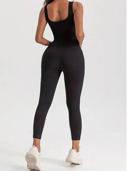 Solid Color Ribbed Yoga Jumpsuit
