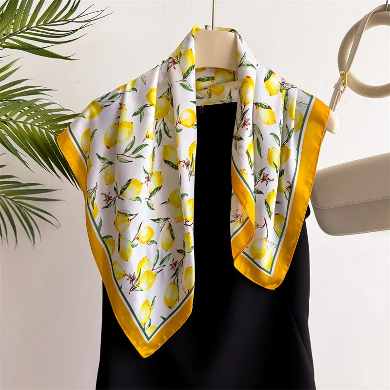 Yellow Lemon Print Silk Scarf
