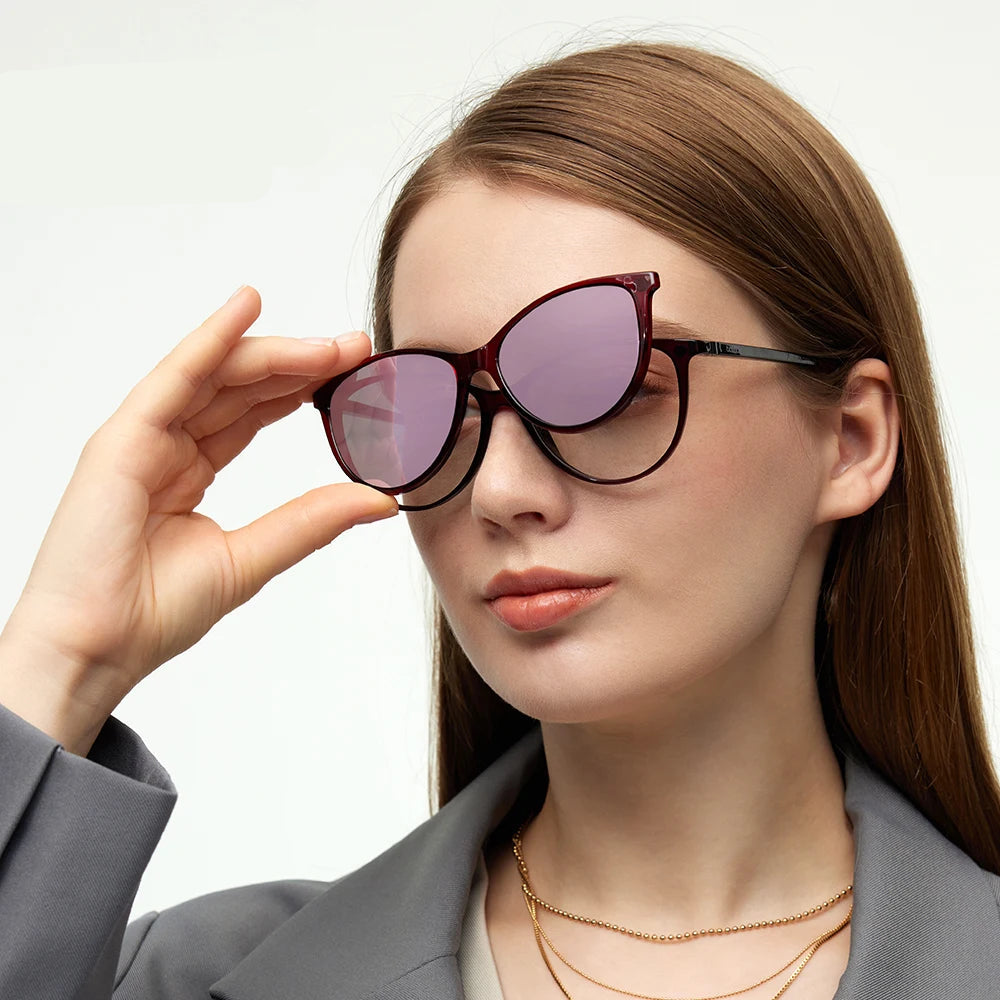 Retro Cat Eye Clip-On Polarized Sunglasses