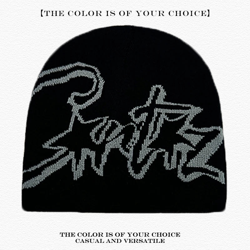 Leopard Print Letter Knit Beanie