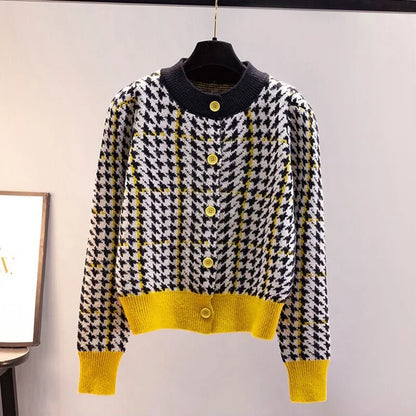 Vintage Houndstooth Knit Cardigan