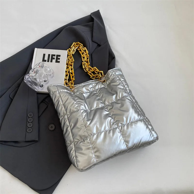 Solid Color Winter Shoulder Bag