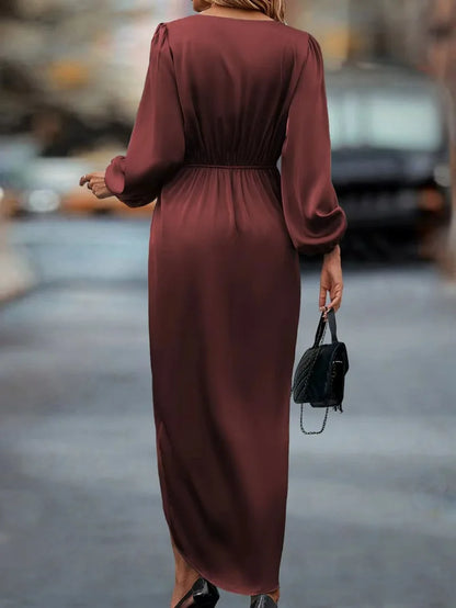 V-Neck Long Sleeve Maxi Dress