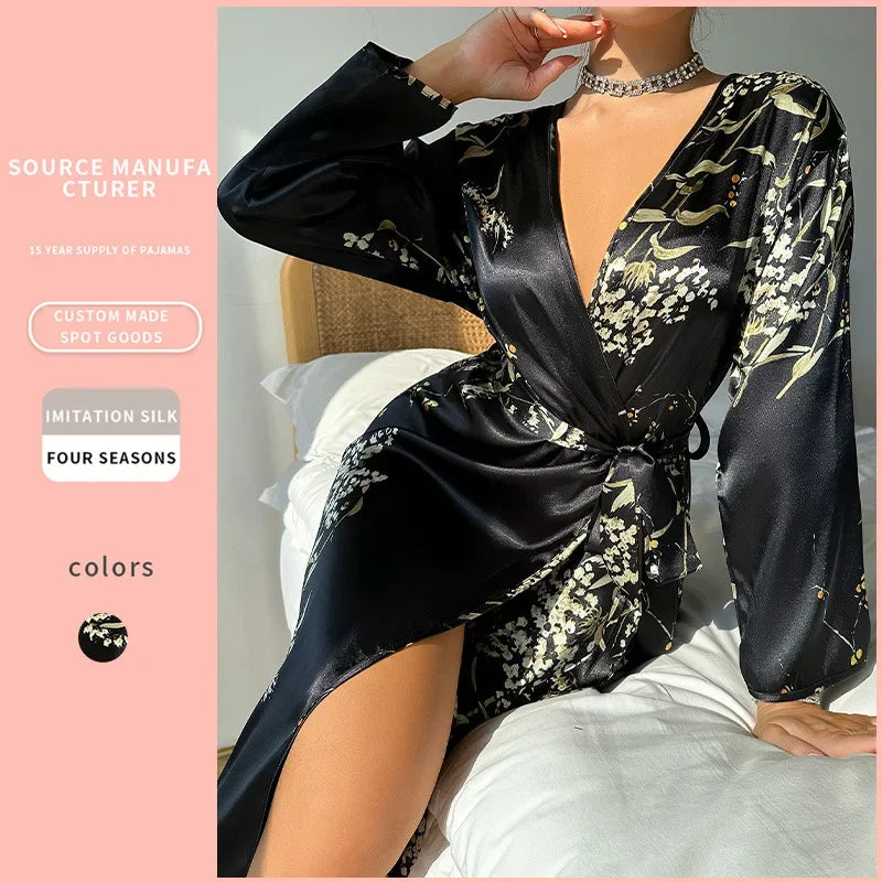 Sexy V-Neck Satin Kimono Robe