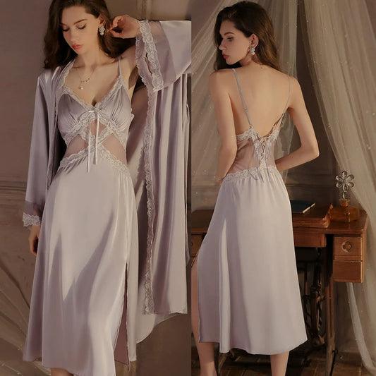 Women's Luxury Silky Robe & Slip Dress Set