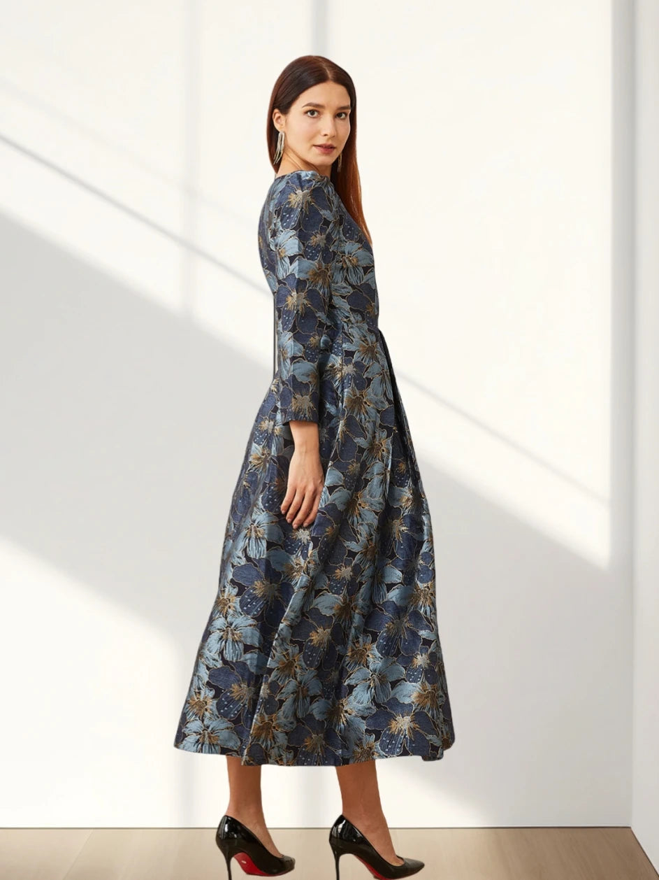 Elegant Floral Jacquard Maxi Dress