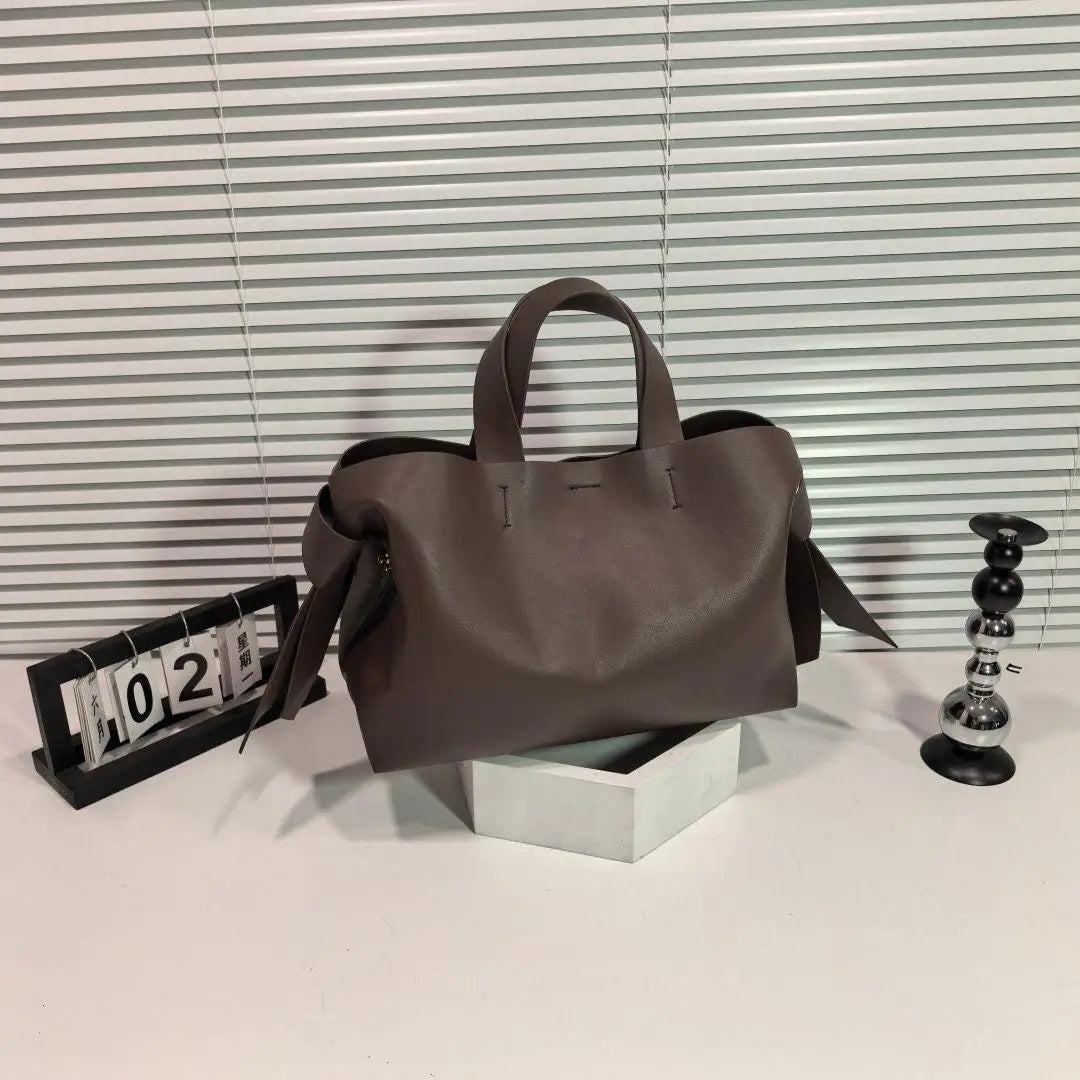 Bow-Accent Leather Tote