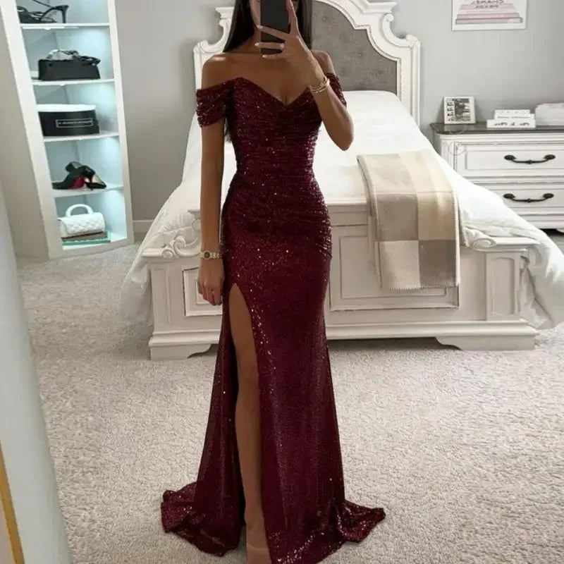 Luxury Sequins Sparkling Off-Shoulder Party Dress