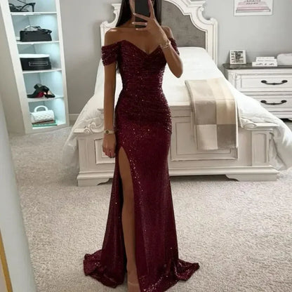 Luxury Sequins Sparkling Off-Shoulder Party Dress