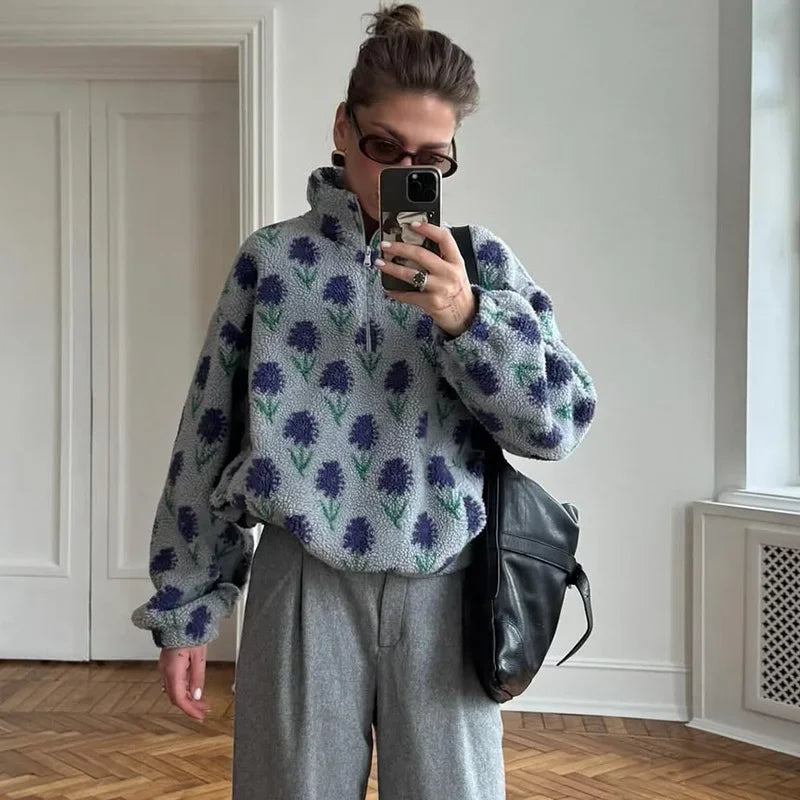 Floral Lamb Fur Hoodie