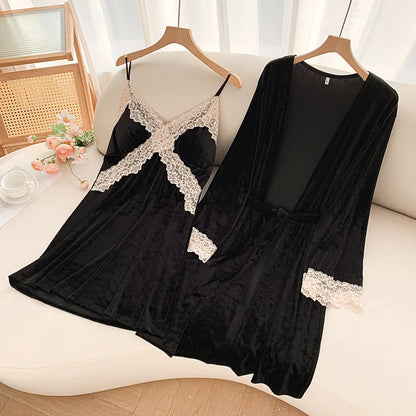 Women Velour Nightgown & Robe Set