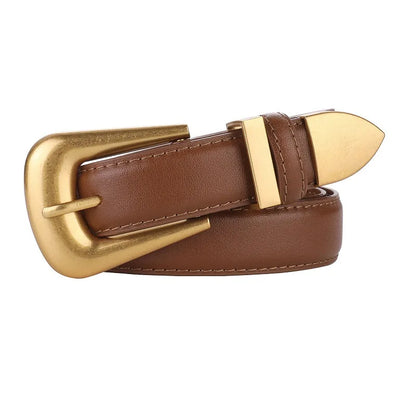 Burgundy Leather Belt with Gold Buckle