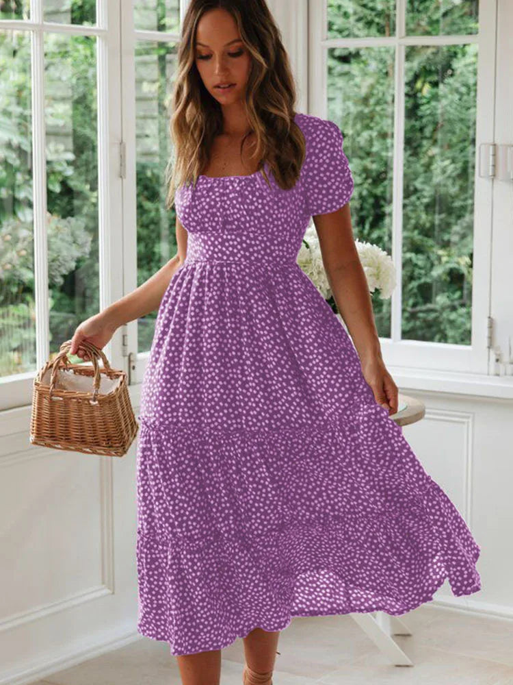 Floral Square Neck Midi Dress