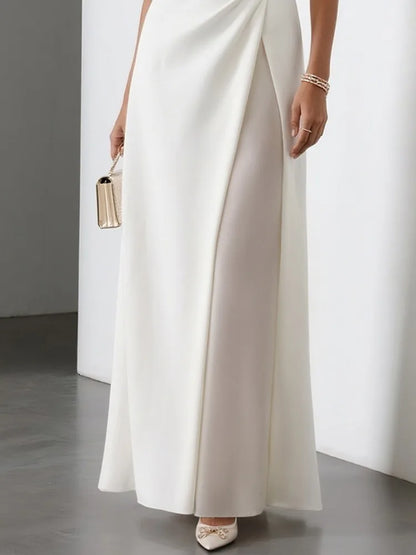 Pleated White A-Line Maxi Dress