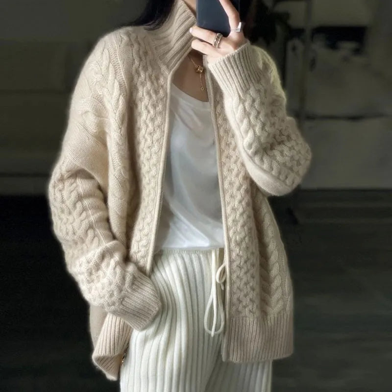 Thick Turtleneck Cashmere Cardigan