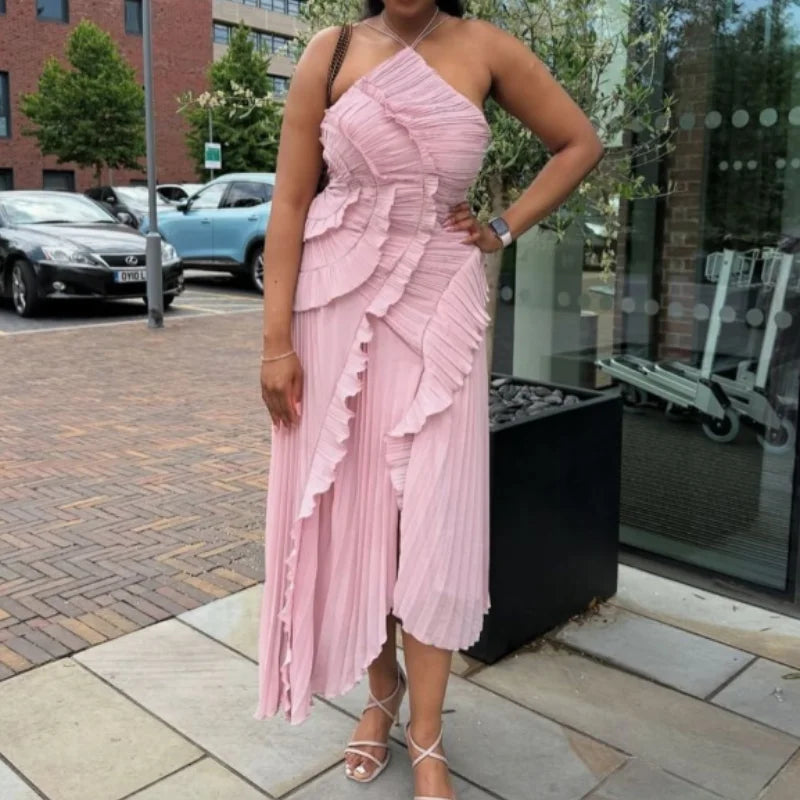 Purple Ruffle Backless Evening Dress