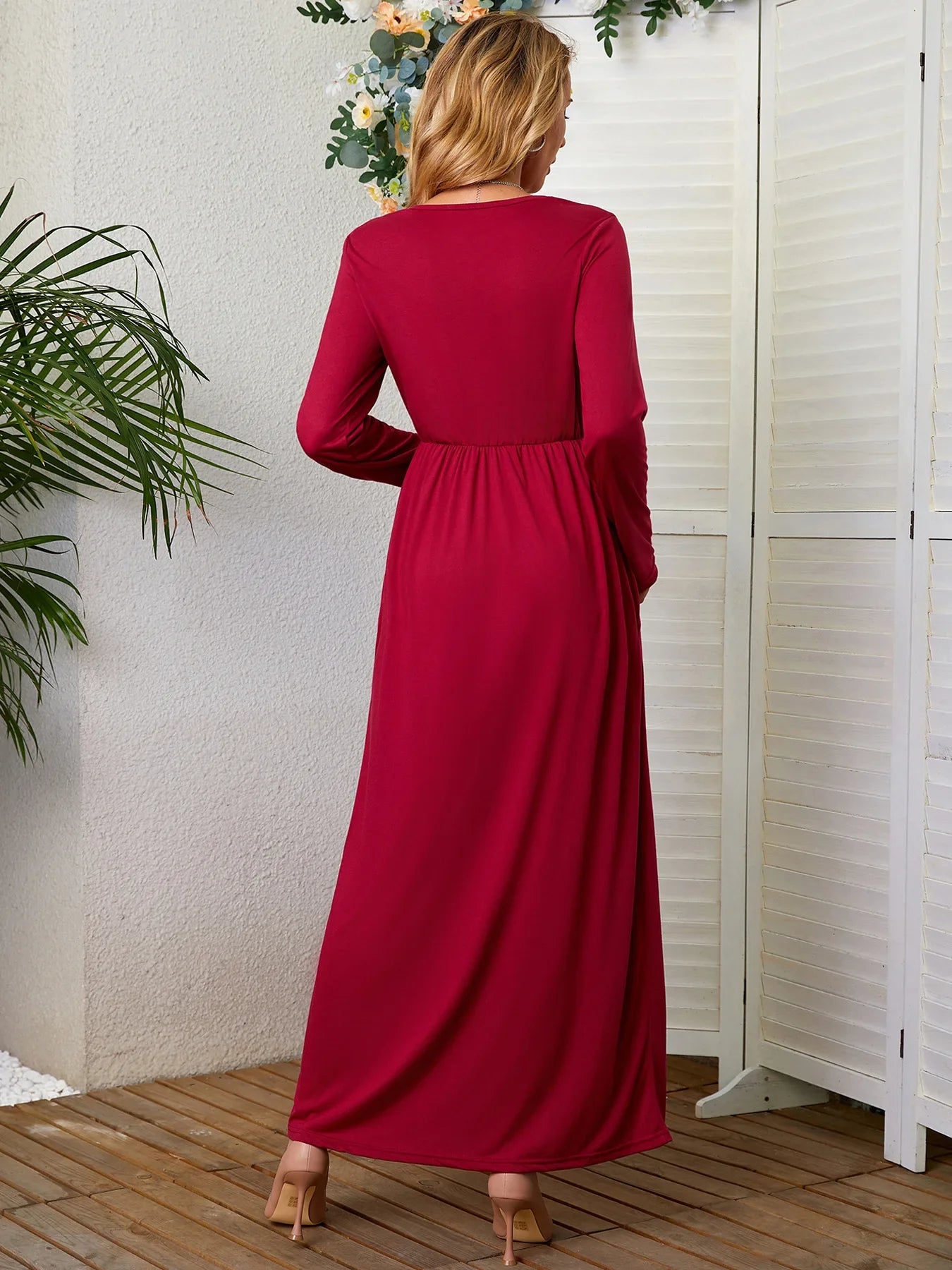 Autumn Winter Solid Color Pocket Maxi Dress
