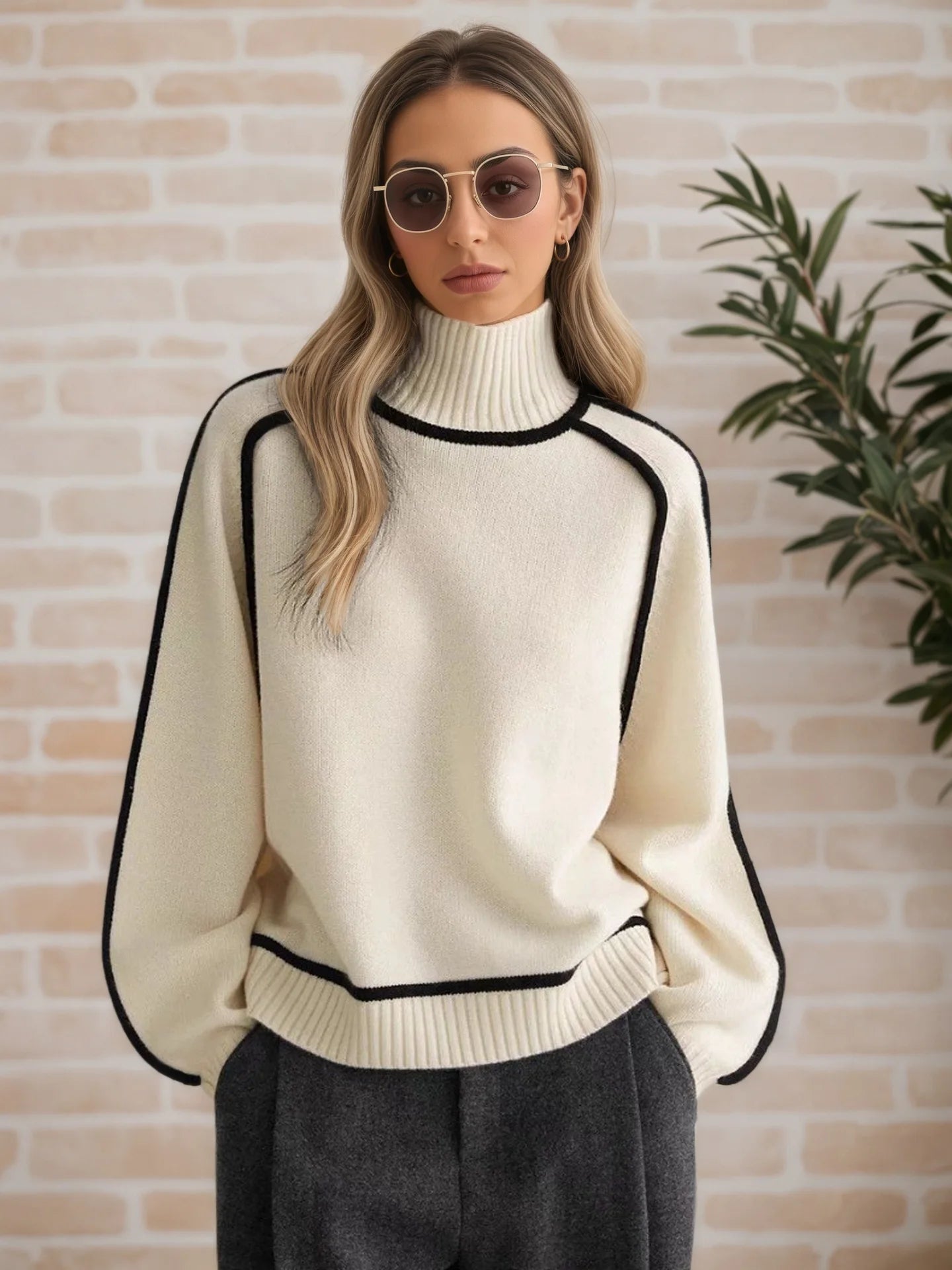 Color Block High Neck Sweater