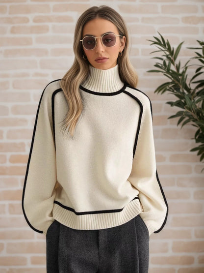 Color Block High Neck Sweater