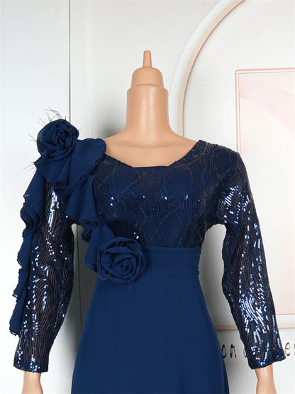 Elegant Sequin Chiffon Maxi Dress