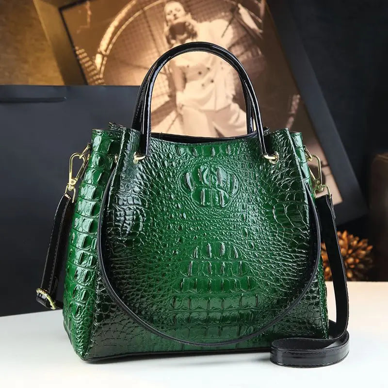 Genuine Leather Crocodile Print Tote Bag