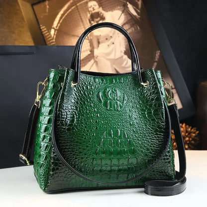 Genuine Leather Crocodile Print Tote Bag