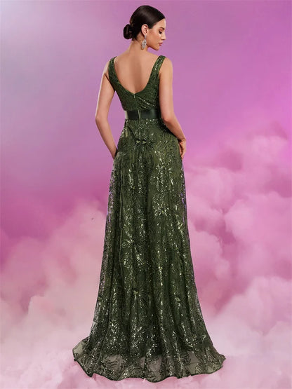 Elegant Sequin V-Neck Evening Dress