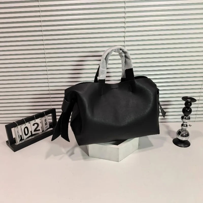 Bow-Accent Leather Tote