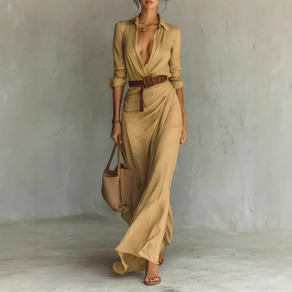 Elegant V-Neck Long Dress
